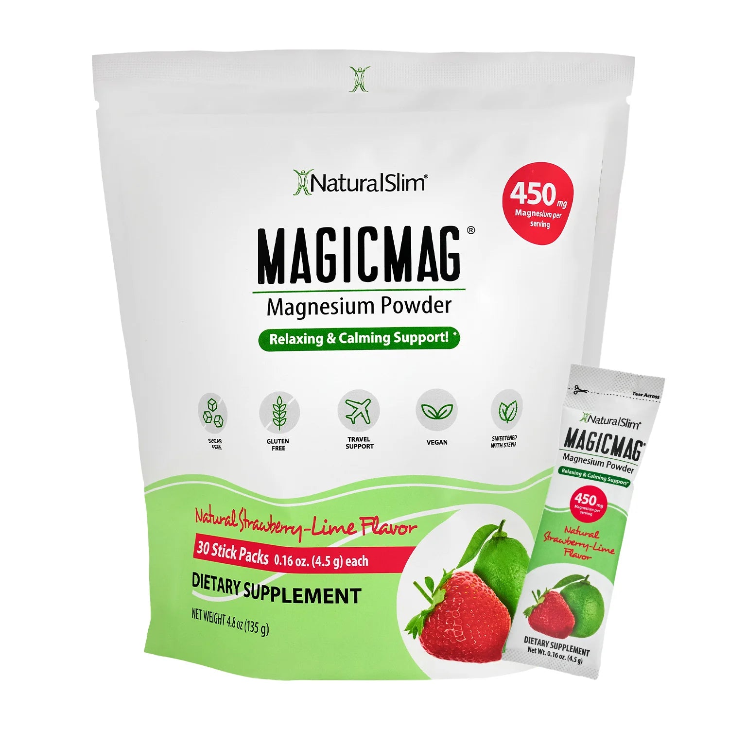 MAGICMAG® Stick Packs | Travel | Strawberry-Lime | Magnesium Citrate Supplement