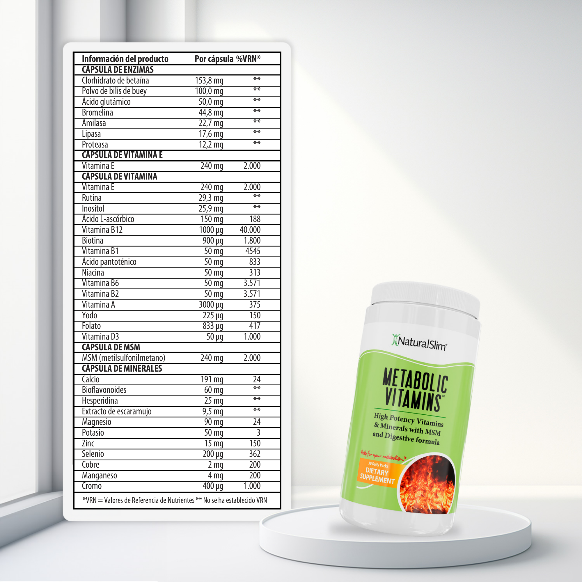 Metabolic Vitamins información nutricional