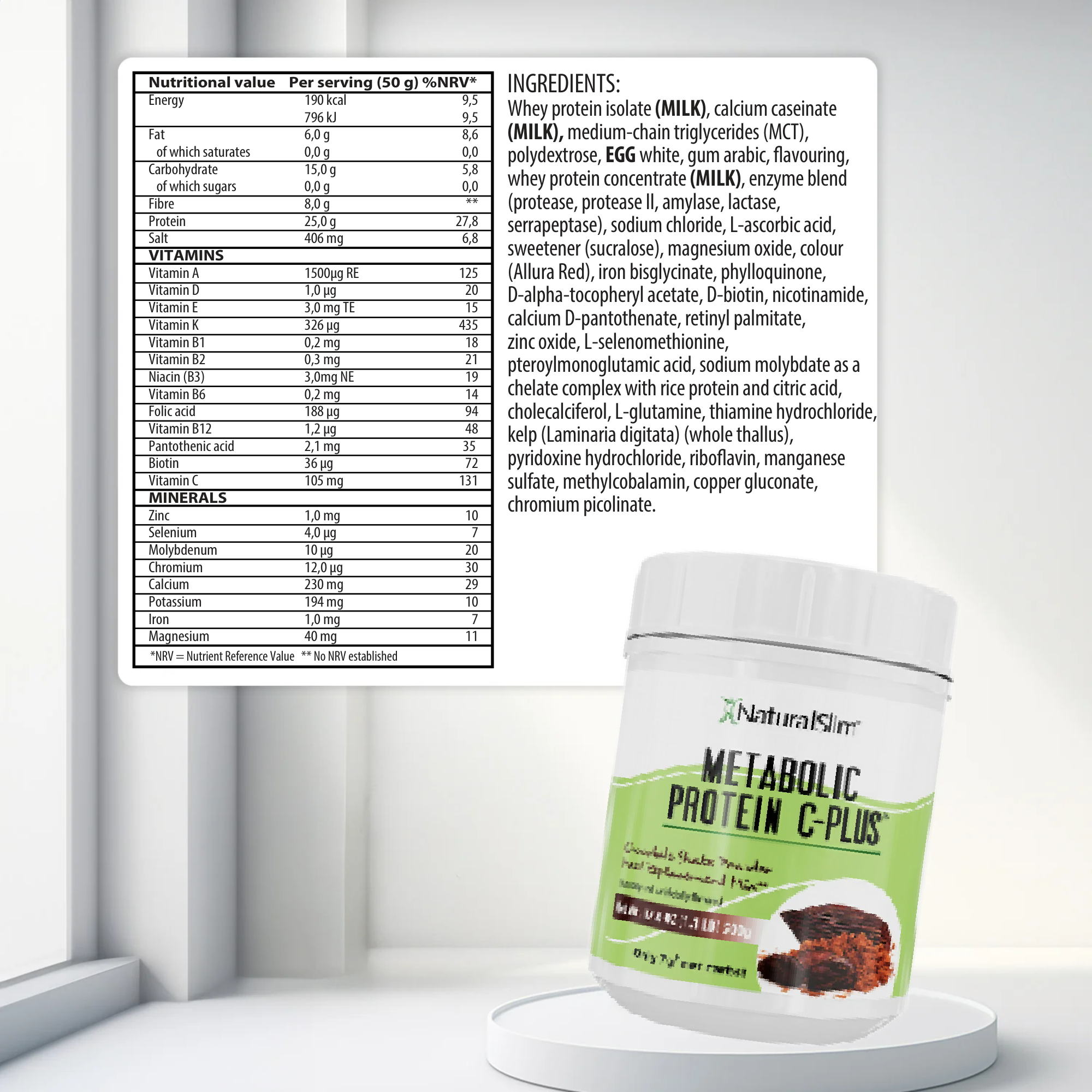 Metabolic Protein C-Plus Chocolate nutritional information