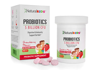 NaturalKids® PROBIOTICS™ Chewable Tablets 5 Billion CFUs per Serving | Chewable Probiotics Tablets 60 Chewable Tablets | Strawberry Flavor