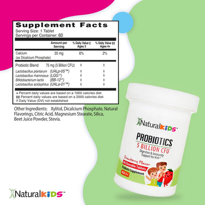 NaturalKids PROBIOTICS Chewable Tablets 5 Billion CFUs per Serving | Chewable Probiotics Tablets 60 Chewable Tablets | Strawberry Flavor - product lifestyle image