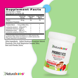 NaturalKids® PROBIOTICS™ Chewable Tablets 5 Billion CFUs per Serving | Chewable Probiotics Tablets 60 Chewable Tablets | Strawberry Flavor